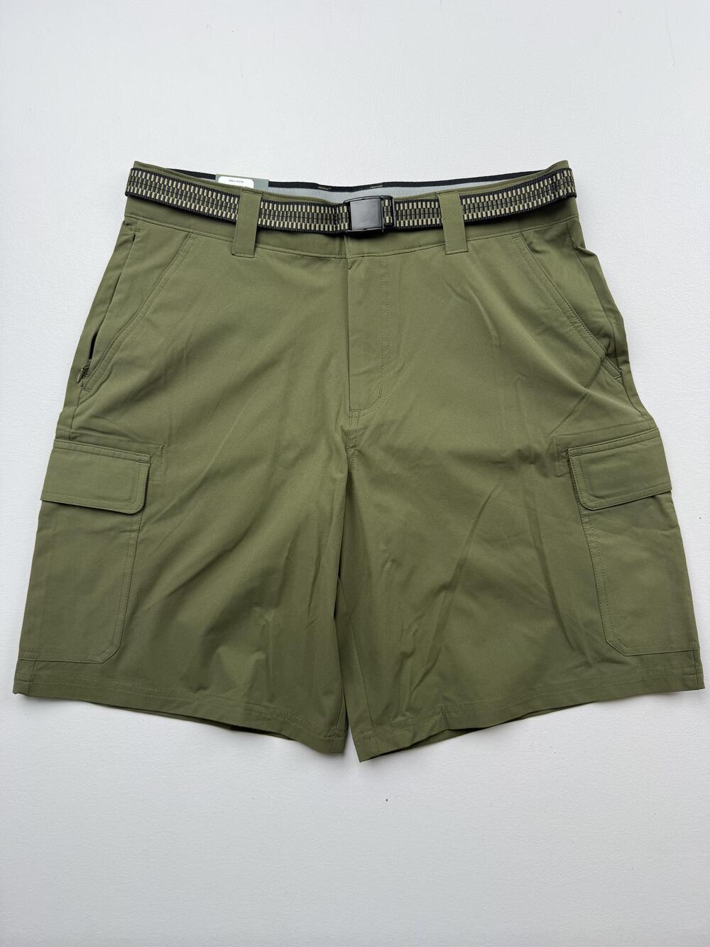 New Orvis Cargo Shorts Mens 32 Green Microfiber Belted 9 Inseam Stretch Outdoor